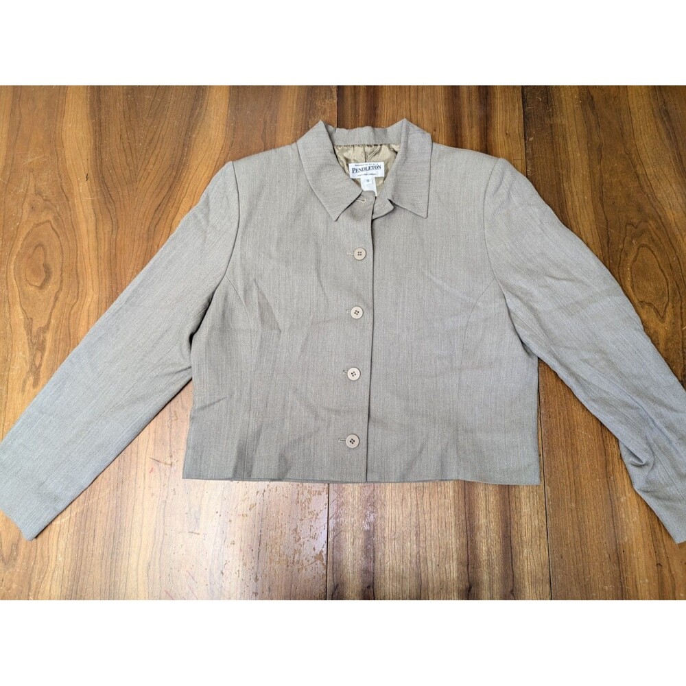 Vintage Pendleton Women's Wool Blend Gray Classic Blazer Jacket USA Button Front